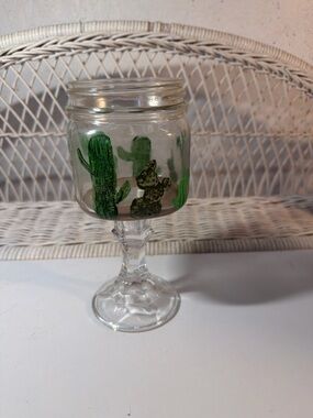 Mason Jar Wine Glass Cactus Hand Painted Desert Goblet Southwestern Decor